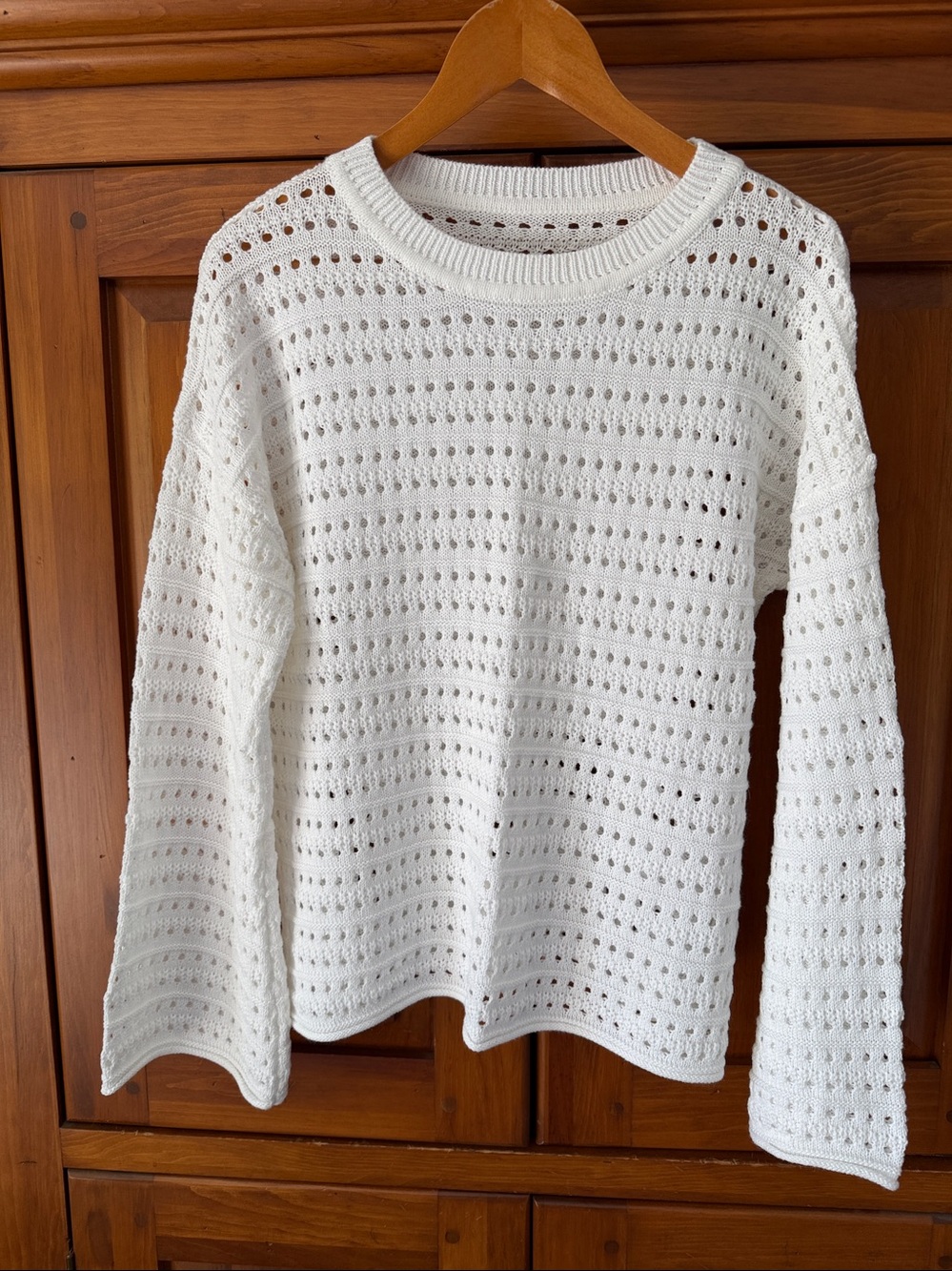 Textured Open-Knit White Sweater